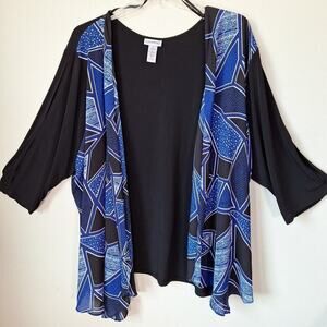 Catherines Slit Sleeve Black Blue Geometric Open Front Tunic Women Size 4X